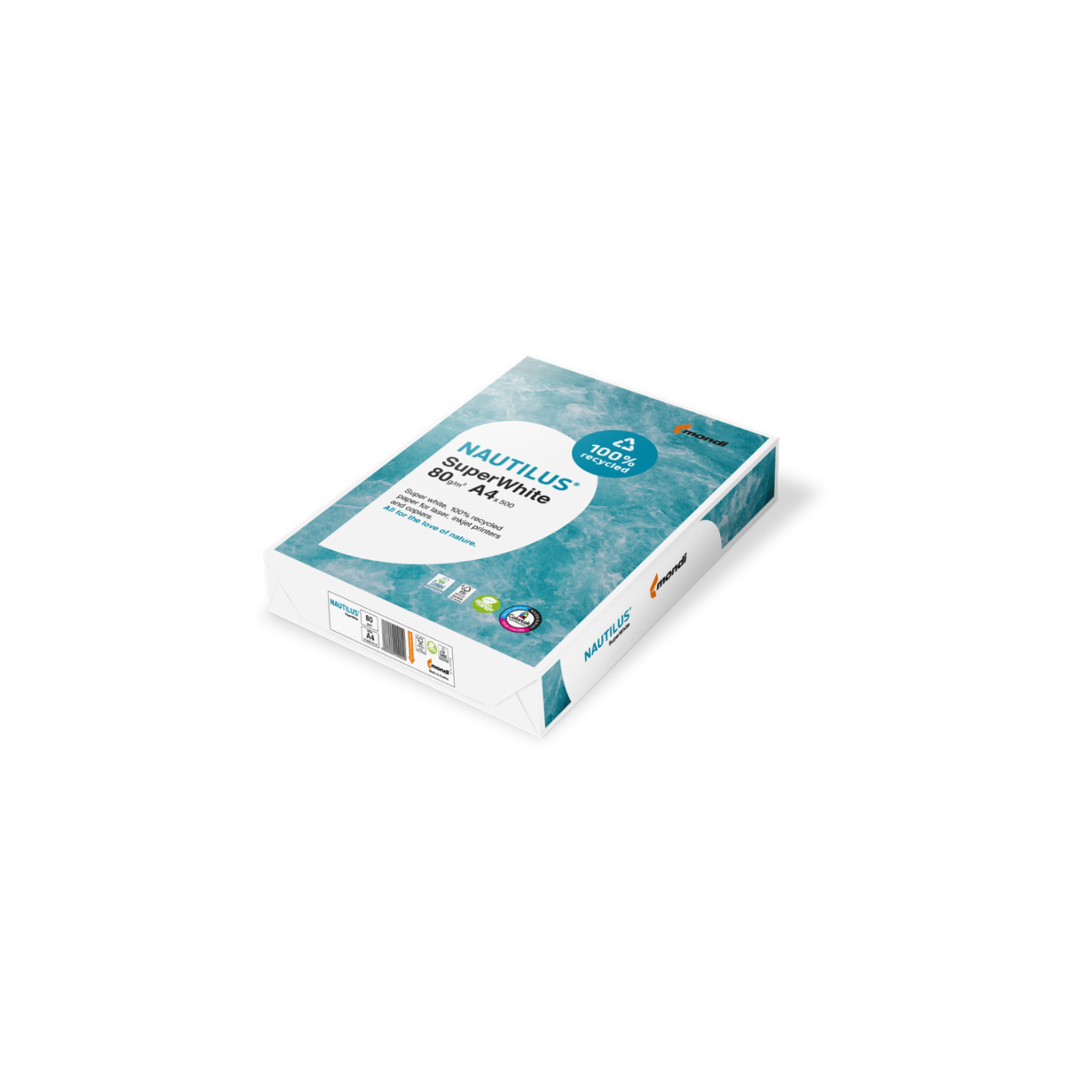 Papel Fotocópia Reciclado 80 g/m² Super White. 500 Folhas